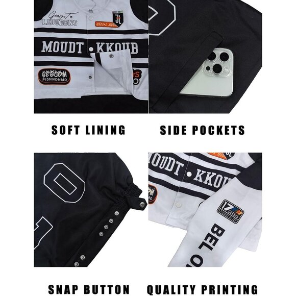 Women Varsity Jacket Motorcycle Racer Detachable Letter Graphic Jackets Black - Picture 4 of 9